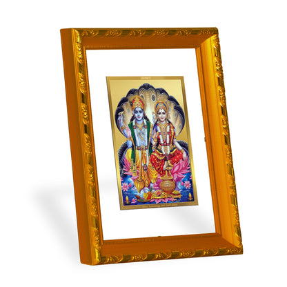 DIVINITI 24K Gold Plated Vishnu Laxmi Wooden Photo Frame Idol for Home Decor, Table Top, Wall Hanging, Workshop, Premium Gift | DG103 Size 2 (22.6x18.4 CM)