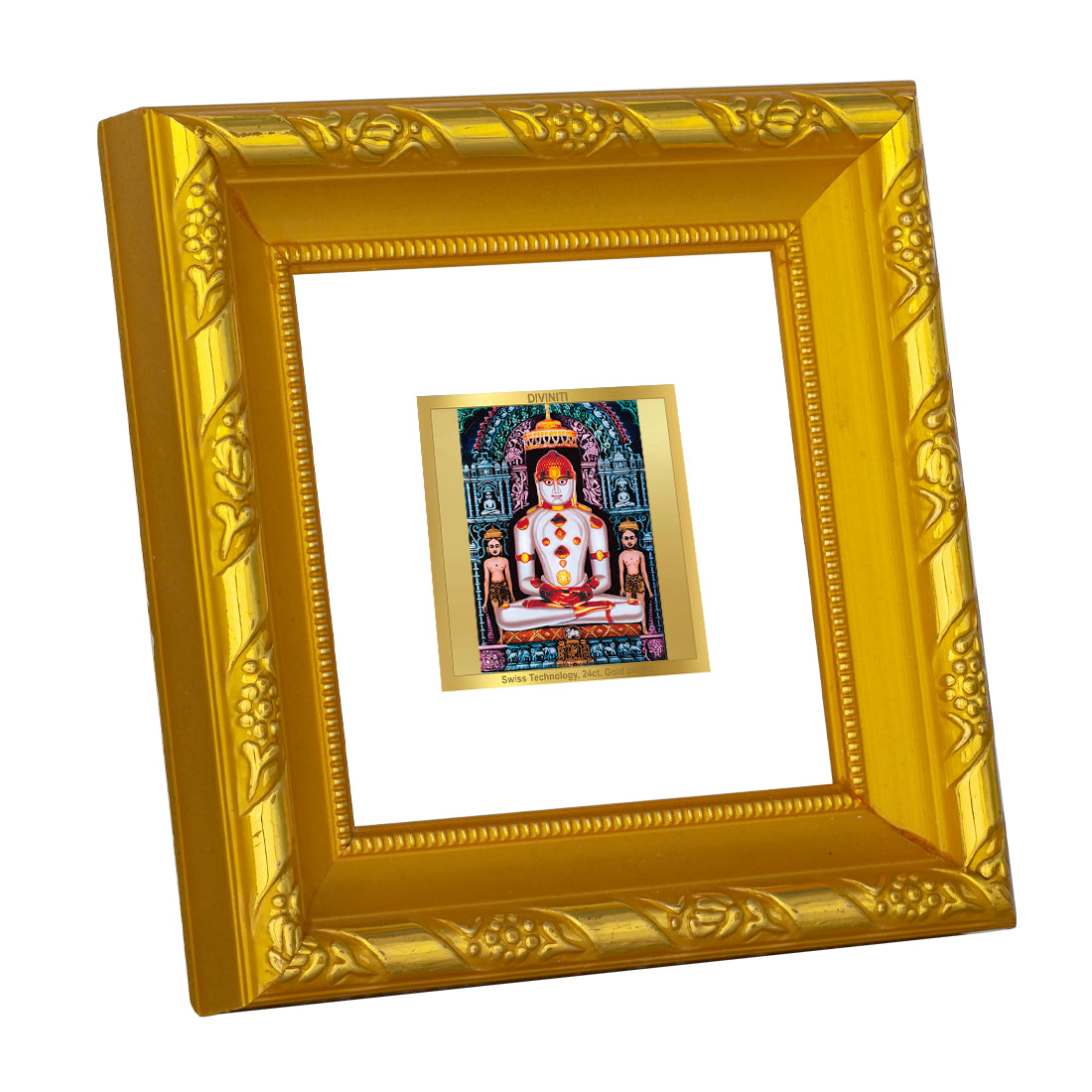 DIVINITI 24K Gold Plated Foil Adinath Ji Wooden Elegant Wall Photo Frame Idol for Workshop, Home & Office Decor, Table Top, Gift | DG103S1A (10x10 CM)