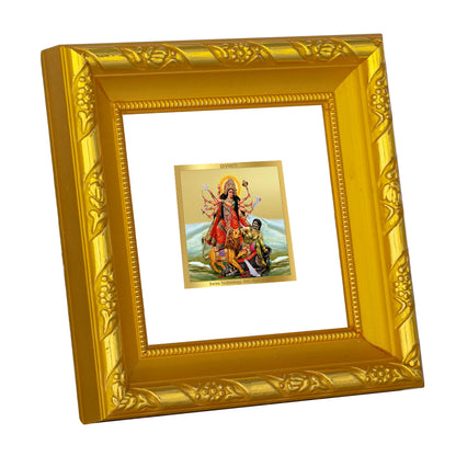 DIVINITI 24K Gold Plated Foil Durga Devi Wooden Stylish Photo Frame Idol for Wall Hanging, Home Decor, Puja Room, Gifts | DG103S1A (10x10 CM)