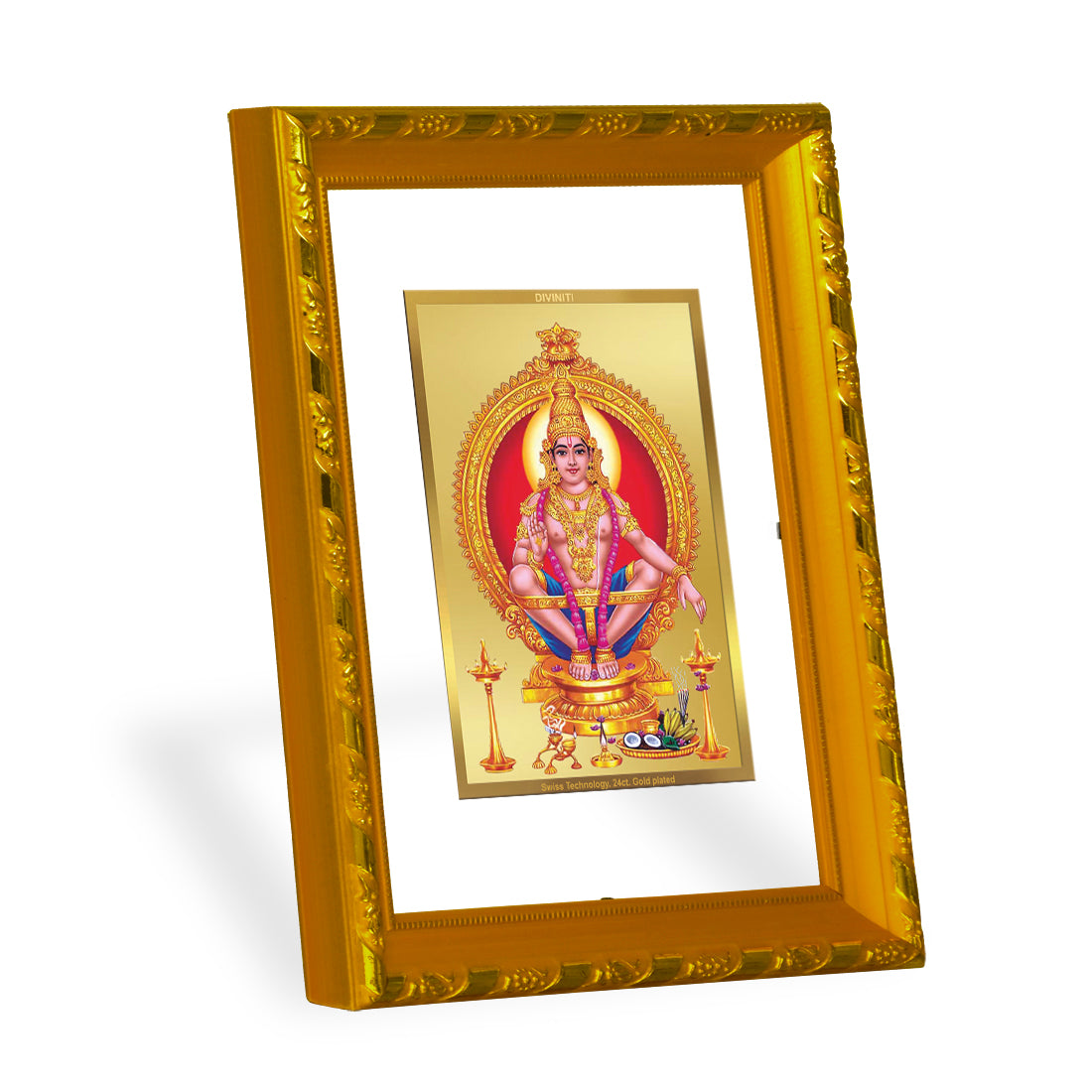 DIVINITI 24K Gold Plated Ayyappan Wooden Modern Photo Frame Idol for Puja Room, Home Wall Decor, Workshop, Table Top, Premium Gift | DG103 Size 2 (22.6x18.4 CM)