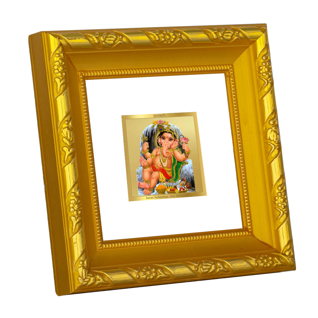 DIVINITI 24K Gold Plated Foil Bal Ganesha Wall Photo Frame for Puja Room, Workshop, Home Decor, Table Top, Gifts|DG103S1A (10x10 CM)