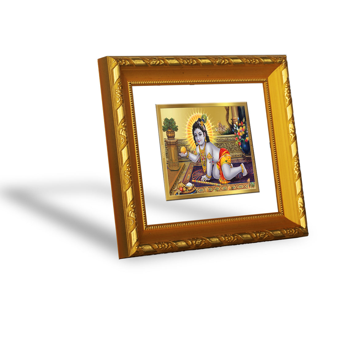 DIVINITI 24K Gold Plated Foil Laddu Gopal Photo Frame for Home Wall Decor, Housewarming DG 103 Size 1 (15.3x14.9 CM)