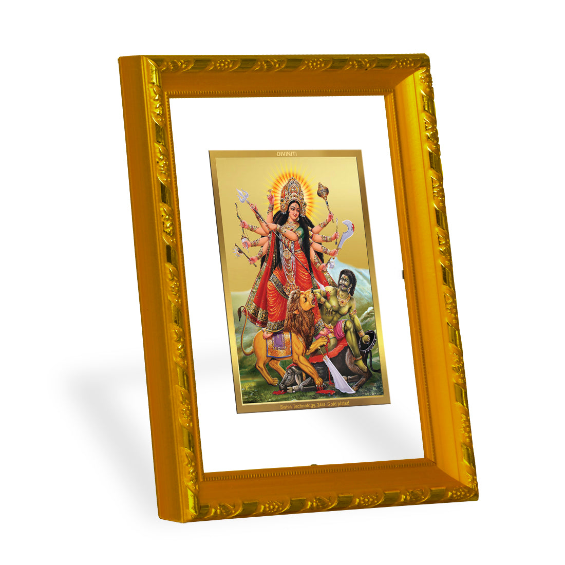 DIVINITI 24K Gold Plated Foil Durga Photo Frame for Home & Office Decor, Wall Hanging, Workshop, Table Top, Gift|DG103 Size 2 (22.6x18.4 CM)