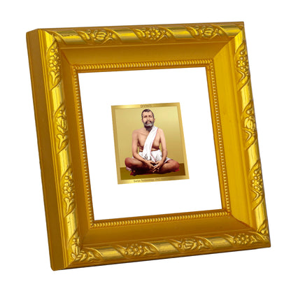 DIVINITI 24K Gold Plated Ramakrishna Wooden Wall Photo Frame Idol for Wall Hanging, Table Top, Home Decor, Workshop, Gifts | DG103S1A (10x10 CM)