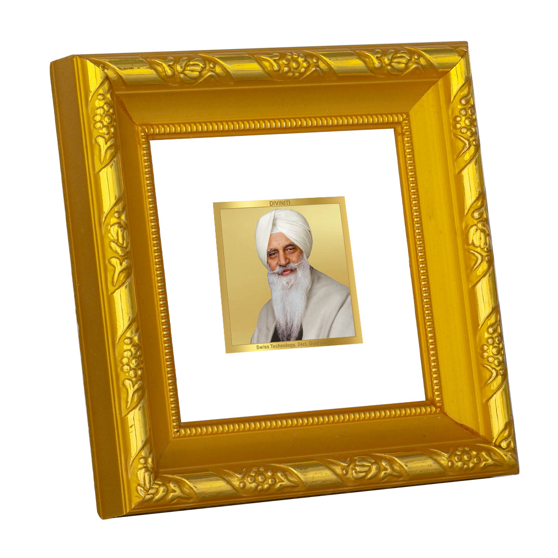 DIVINITI 24K Gold Plated Foil Radha Swami Wooden Modern Photo Frame Idol for Table Top, Home Decor, Workshop, Premium Gifts | DG103S1A (10x10 CM)