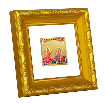 DIVINITI 24K Gold Plated Foil Laxmi Ganesha Wooden Photo Frame Idol for Puja Room, Wall Hanging, Table Top, Home Decor, Workshop, Gifts | DG103S1A (10x10 CM)