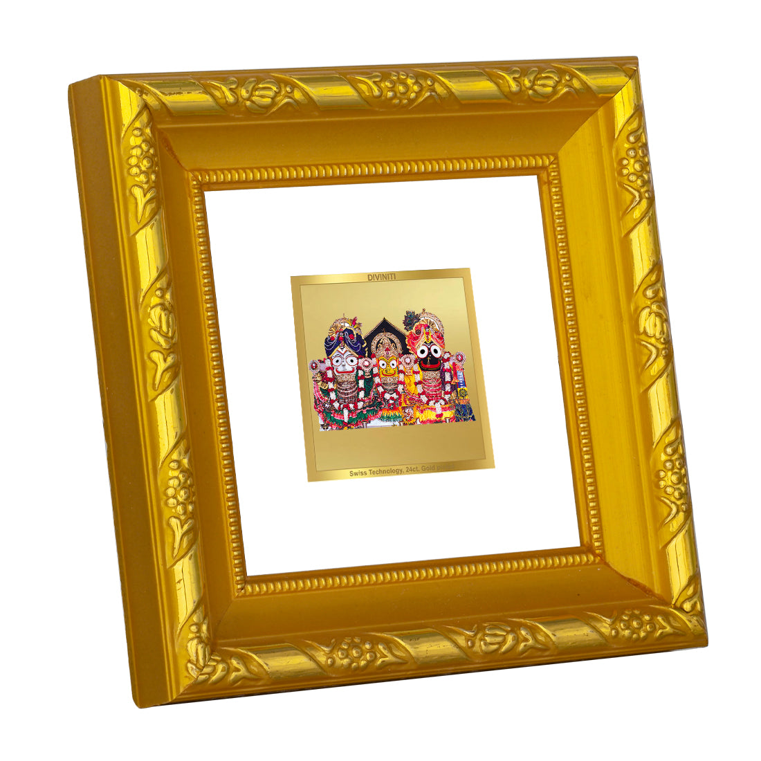 DIVINITI 24K Gold Plated Foil Lord Jagannath Wooden Wall Photo Frame Idol for Workshop, Home Decor, Table Top, Gifts | DG103S1A (10x10 CM)