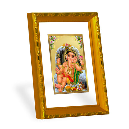 DIVINITI 24K Gold Plated Bal Ganesha Wooden Photo Frame Idol for Home Wall Decor, Workshop, Table Top, Premium Gift | DG103 Size 2 (22.6x18.4 CM)