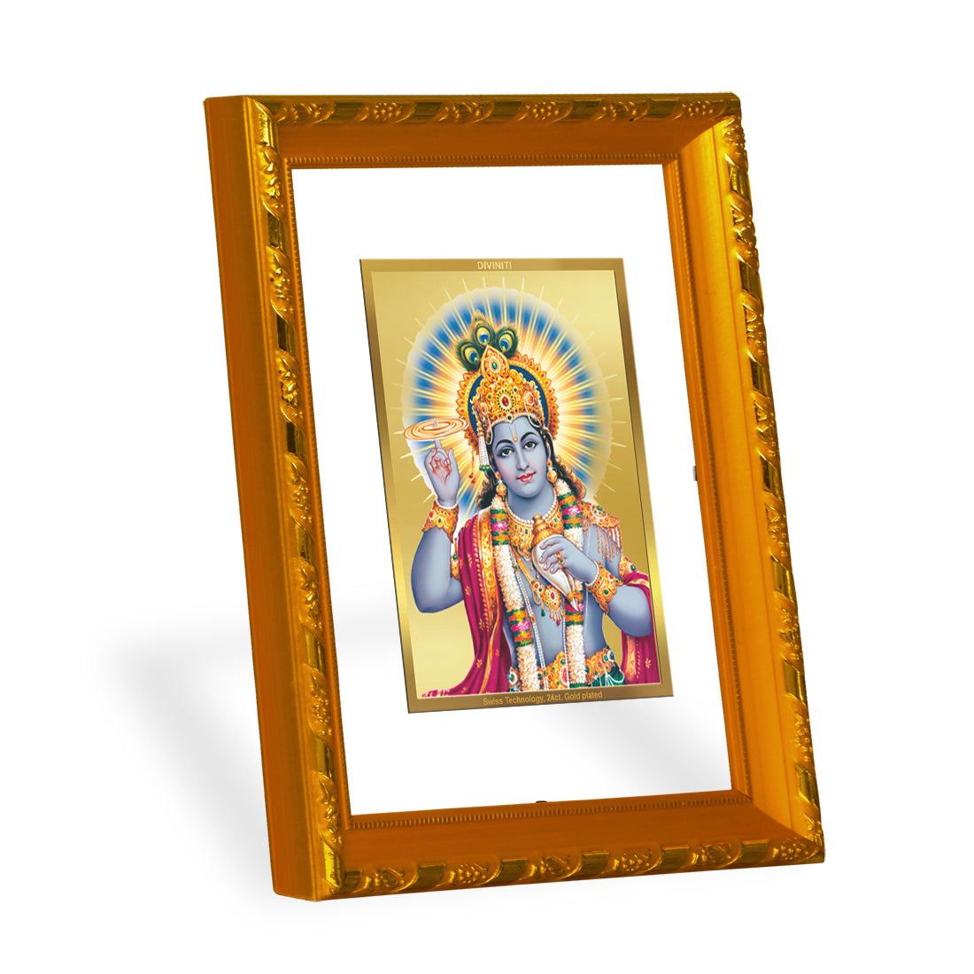 DIVINITI 24K Gold Plated Lord Vishnu Wooden Exquisite Photo Frame Idol for Home Decor, Puja Room, Table Top, Wall Hanging, Workshop, Luxurious Gift | DG103 Size 2 (22.6x18.4 CM)