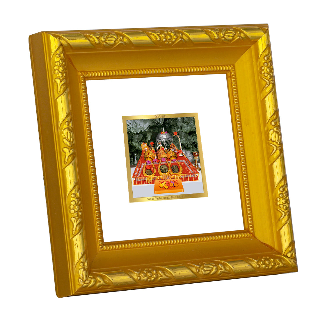 DIVINITI 24K Gold Plated Foil Mata Ka Darbar Wooden Traditional Wall Photo Frame Idol for Home Decor, Workshop, Puja Room, Tabletop, Gifts | DG103S1A (10x10 CM)