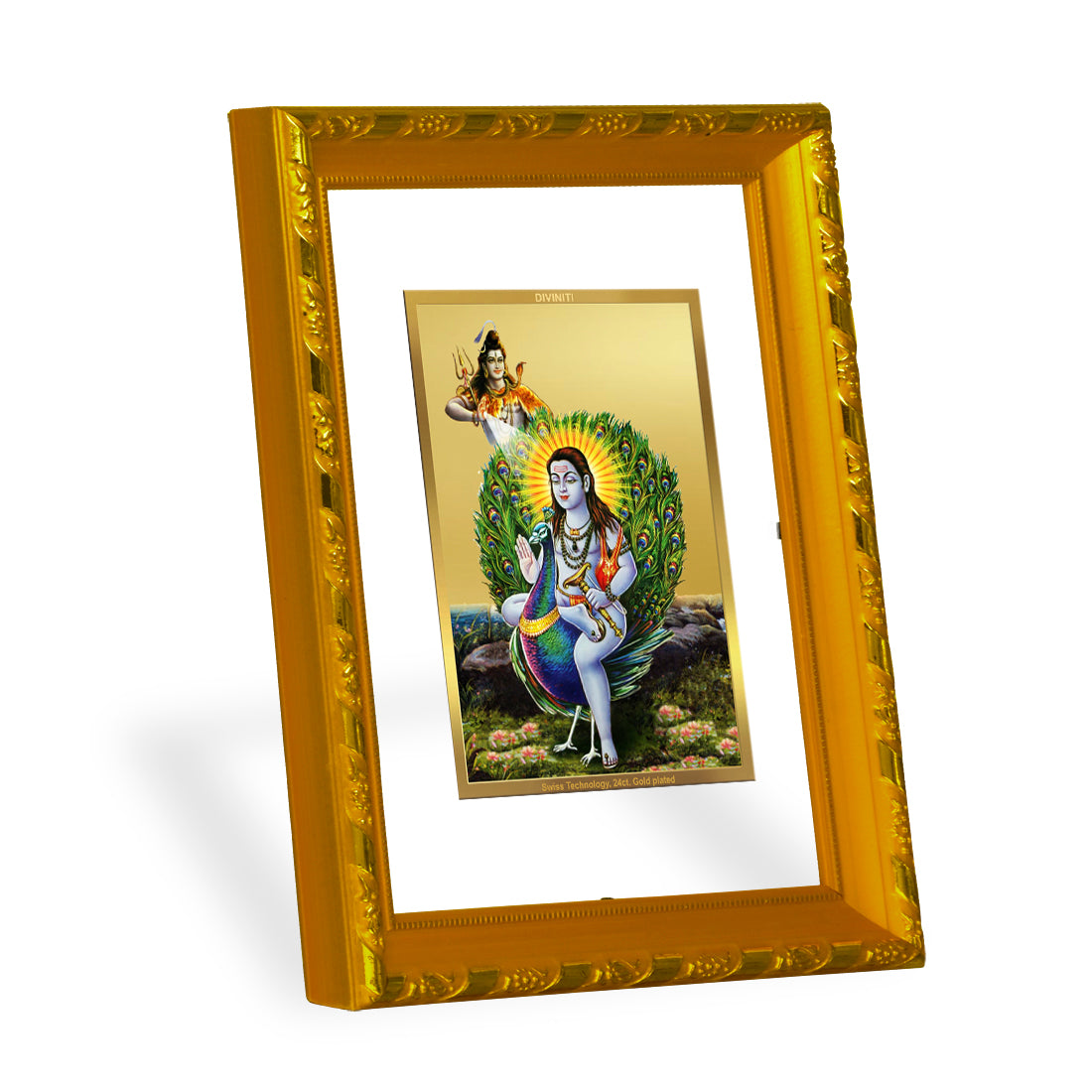 DIVINITI 24K Gold Plated Baba Balak Nath Wooden Luxurious Photo Frame Idol for Home Decor, Table Top, Wall Hanging, Workshop, Premium Gift | DG103 Size 2 (22.6x18.4 CM)