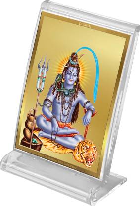 Diviniti 24K Gold Plated Lord Shiva Frame For Car Dashboard, Home Decor, Tabletop, Puja and Gift (11 x 6.8 CM)