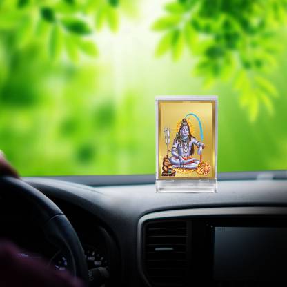 Diviniti 24K Gold Plated Lord Shiva Frame For Car Dashboard, Home Decor, Tabletop, Puja and Gift (11 x 6.8 CM)