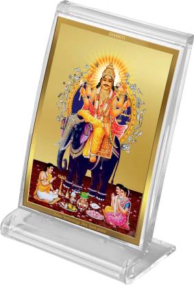 Diviniti 24K Gold Plated Vishvakarma Ji Frame For Car Dashboard, Home Decor, Tabletop, Puja, Gift (11 x 6.8 CM)