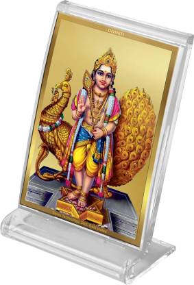 DIVINITI 24K Gold Plated Murugan / Karthikey Frame For Car Dashboard, Home Decor, Table Top, Worship, Gift (ACF 3)(11 x 6.8 CM)