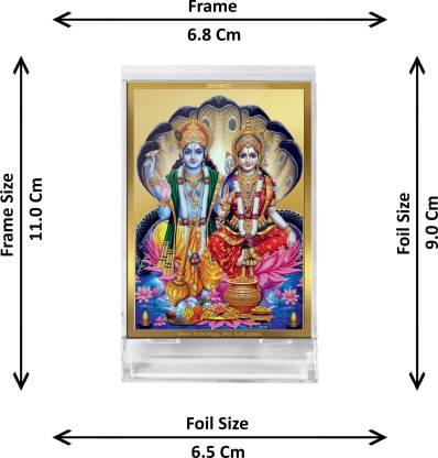 Diviniti 24K Gold Plated Vishnu Lakshmi Ji Frame For Car Dashboard, Home Decor, Tabletop, Puja Room, Gift (11 x 6.8 CM)