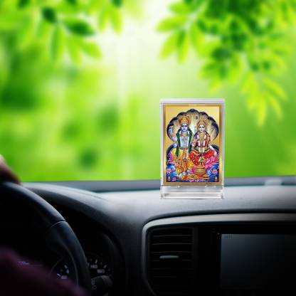 Diviniti 24K Gold Plated Vishnu Lakshmi Ji Frame For Car Dashboard, Home Decor, Tabletop, Puja Room, Gift (11 x 6.8 CM)