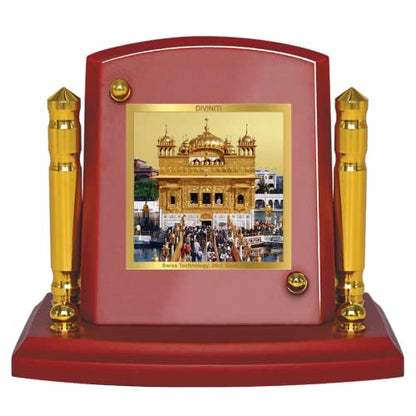 Diviniti 24K Gold Plated Golden Temple Photo Frame for Car Dashboard, Home Decor, Tabletop, Puja Room, Showpiece and Gift  MDF1BP+ (6.5x5.5 CM)