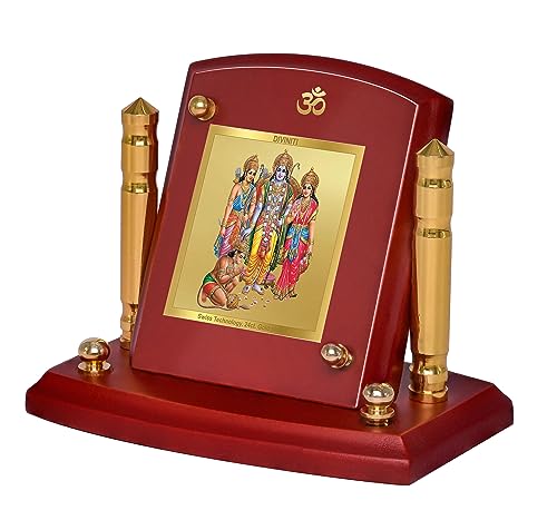 Diviniti 24K Gold Plated Ram Darbar Photo Frame for Car Dashboard, Home Decor, Tabletop, Puja Room, Showpiece and Gift  MDF1BP+ (6.5x5.5 CM)