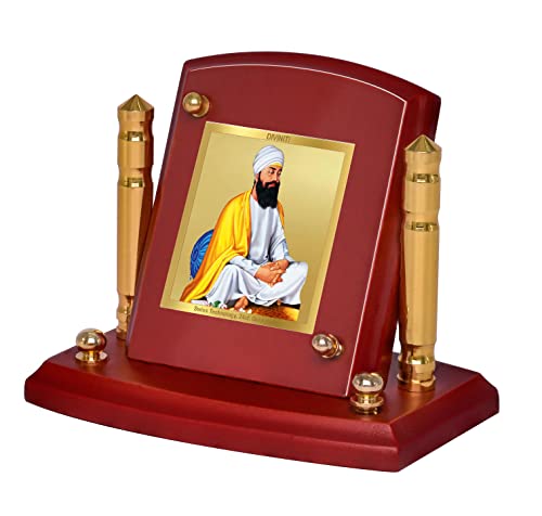 Diviniti 24K Gold Plated Guru Teg Bahadur Ji Photo Frame for Car Dashboard, Home Decor, Tabletop, Puja Room, Showpiece and Gift  MDF1BP+ (6.5x5.5 CM)