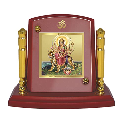 Diviniti 24K Gold Plated Durga Photo Frame for Car Dashboard, Home Decor, Tabletop, Puja Room, Showpiece and Gift  MDF1BP+ (6.5x5.5 CM)