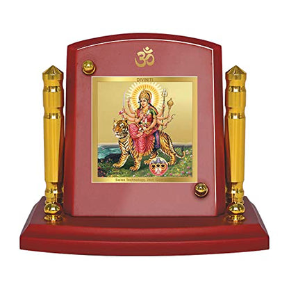 Diviniti 24K Gold Plated Durga Photo Frame for Car Dashboard, Home Decor, Tabletop, Puja Room, Showpiece and Gift  MDF1BP+ (6.5x5.5 CM)