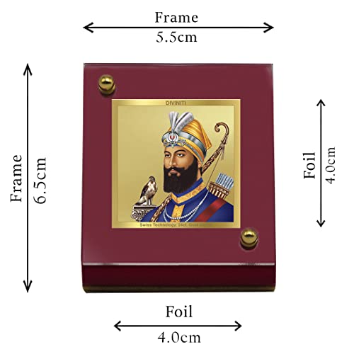 Diviniti 24K Gold Plated Guru Gobind Singh Frame For Car Dashboard, Home Decor, Table Tops (5.5 x 6.5 CM)