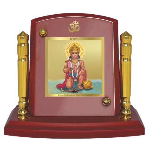 Diviniti 24K Gold Plated Hanuman Photo Frame for Car Dashboard, Home Decor, Tabletop, Puja Room, Showpiece and Gift  MDF1BP+ (6.5x5.5 CM)