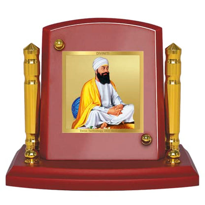 Diviniti 24K Gold Plated Guru Teg Bahadur Ji Photo Frame for Car Dashboard, Home Decor, Tabletop, Puja Room, Showpiece and Gift  MDF1BP+ (6.5x5.5 CM)