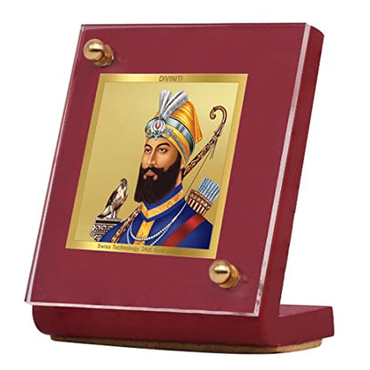 Diviniti 24K Gold Plated Guru Gobind Singh Frame For Car Dashboard, Home Decor, Table Tops (5.5 x 6.5 CM)