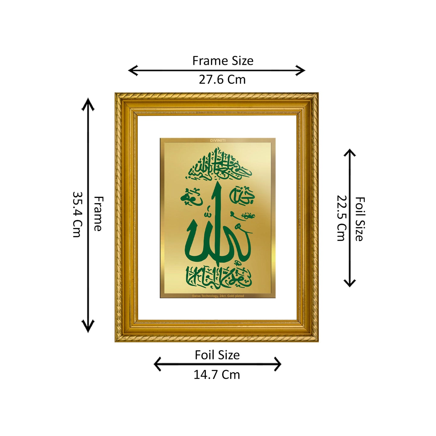 DIVINITI 24K Gold Plated Allah Wall Photo Frame for Home Decor, Wall Hanging, Table Top, Puja Room & Gift DG056S3 (27.6X35.4 CM)