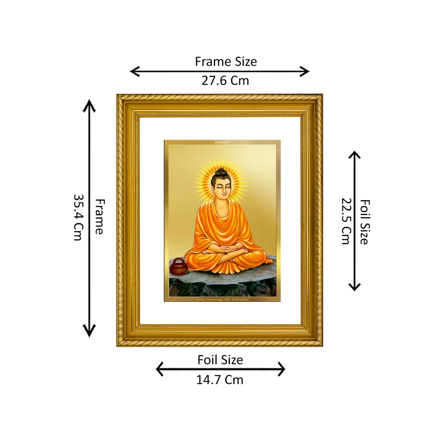 DIVINITI 24K Gold Plated Buddha Wall Photo Frame for Home Decor, Wall Hanging, Table Top, Puja Room & Gift DG056S3 (27.6X35.4 CM)