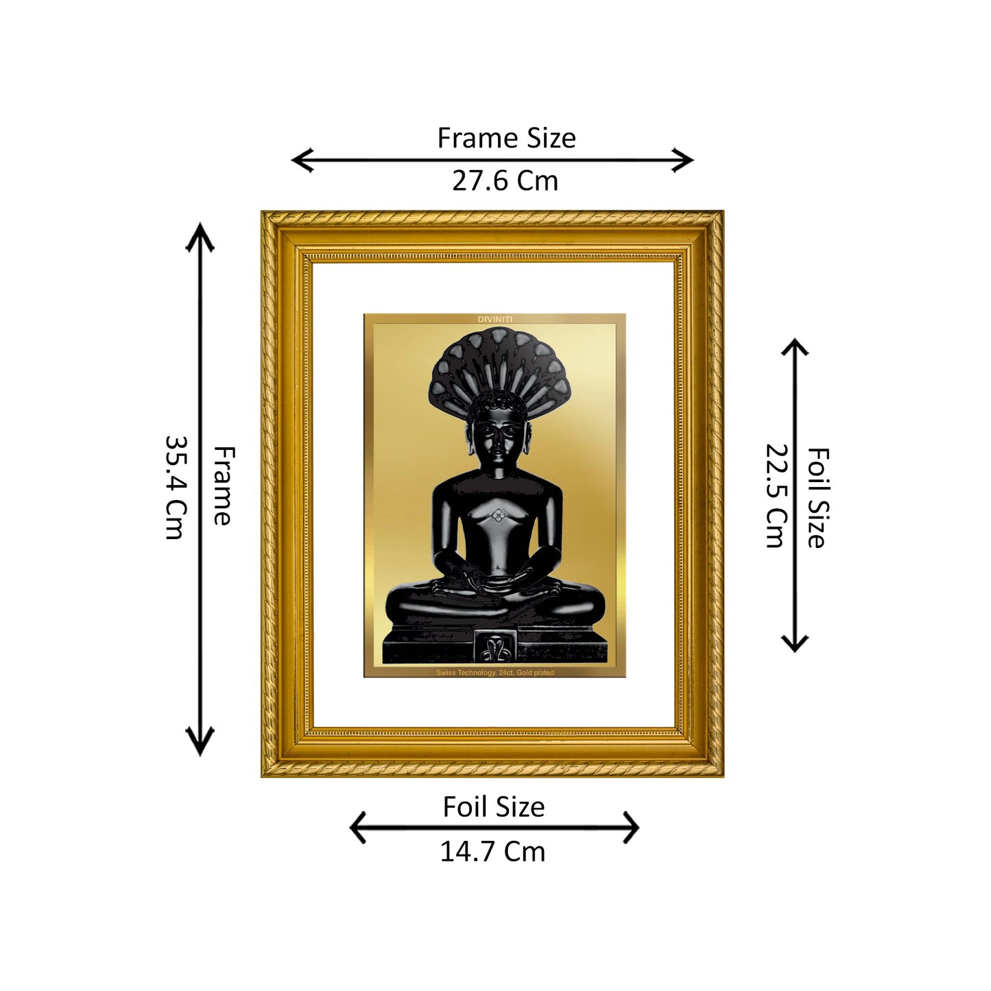 DIVINITI 24K Gold Plated Parshvanatha Wall Photo Frame for Home Decor, Wall Hanging, Table Top, Puja Room & Gift DG056S3 (27.6X35.4 CM)