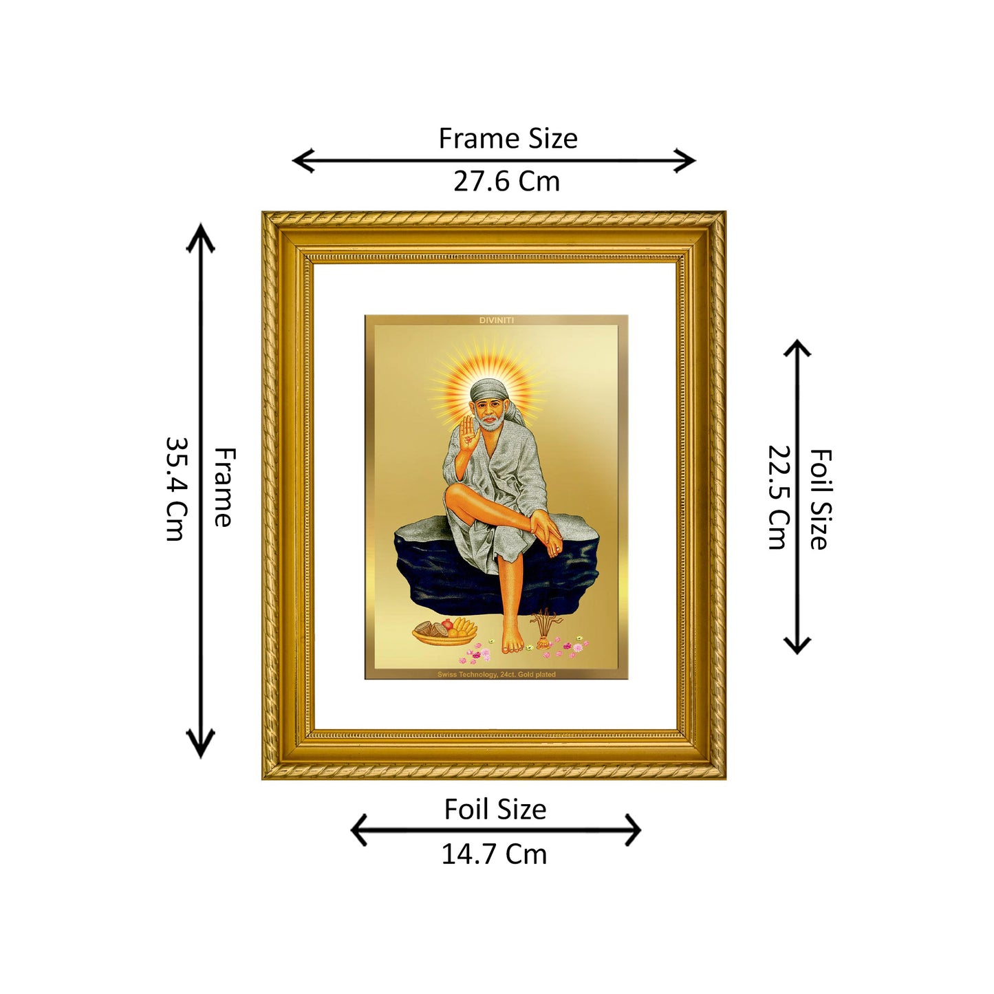 DIVINITI 24K Gold Plated Sai Baba Wall Photo Frame for Home Decor, Wall Hanging, Table Top, Puja Room & Gift DG056S3 (27.6X35.4 CM)