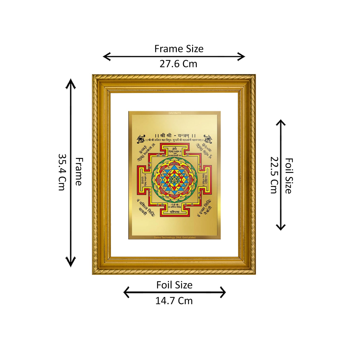 DIVINITI 24K Gold Plated Shree Yantra Wall Photo Frame for Home Decor, Wall Hanging, Table Top, Puja Room & Gift DG056S3 (27.6X35.4 CM)