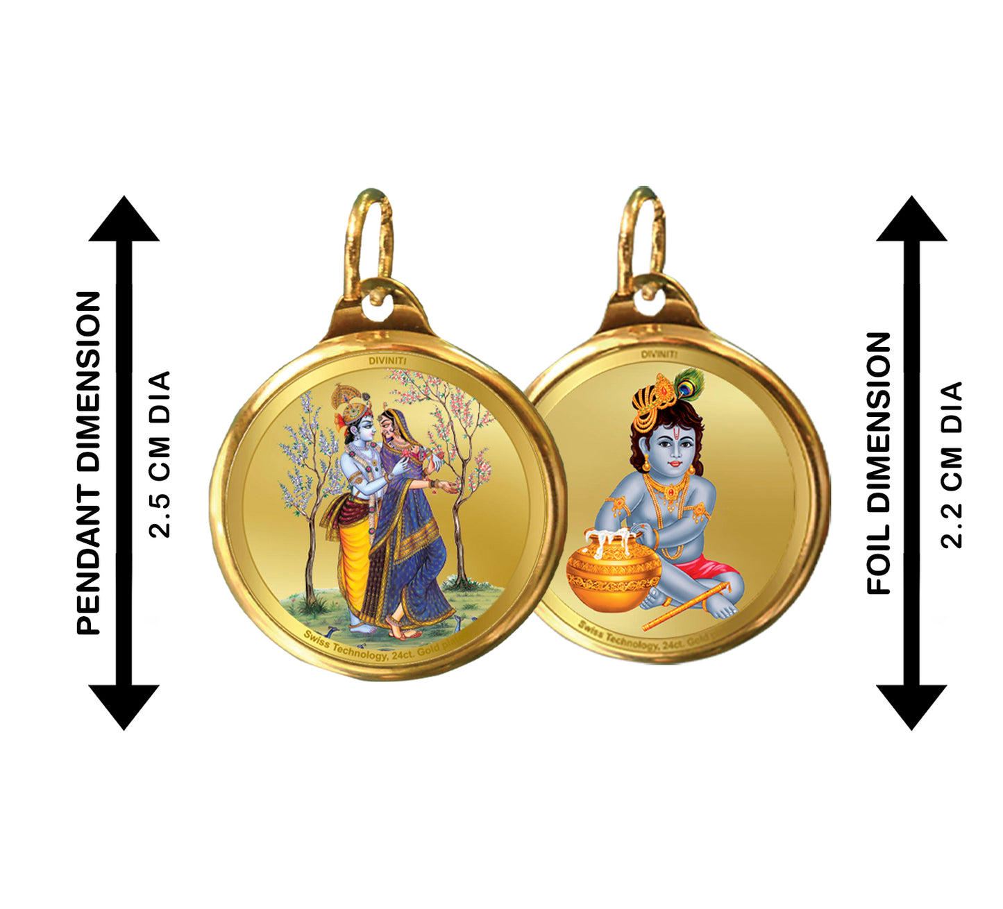 Diviniti 24K Double sided Gold Plated Pendant  RADHA KRISHNA & BALGOPAL|28 MM Flip Coin (1 PCS)