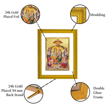 DIVINITI 24K Gold Plated Foil Lord Ram Darbar Wooden Photo Frame Idol for Puja Room, Workshop, Wall Hanging, Home Decor, Gift | DG101 Size 2 (22.6x18.4 CM)