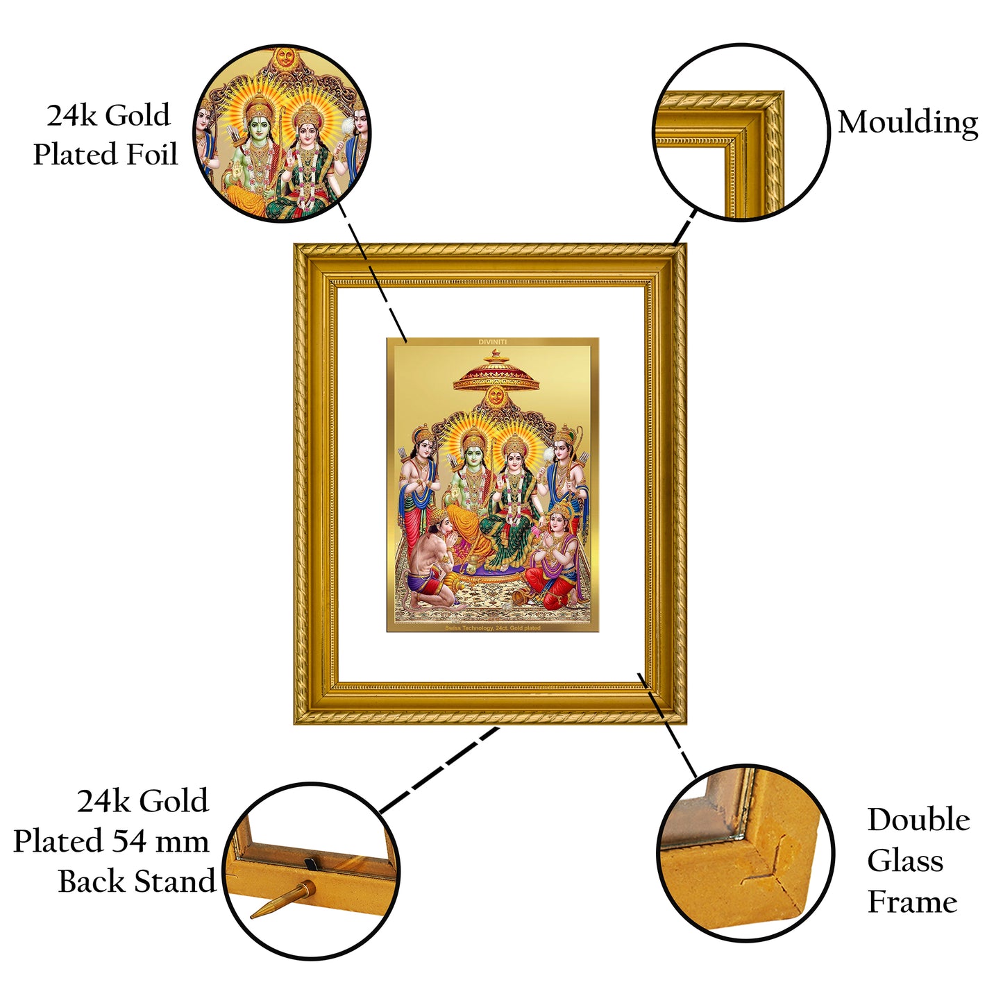 DIVINITI 24K Gold Plated Ram Darbar Wall Photo Frame for Home Decor, Wall Hanging, Table Top, Puja Room & Gift DG056S3 (27.6X35.4 CM)