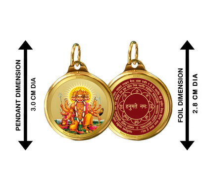 Diviniti 24K Gold Plated Lord Panchmukhi Hanuman & Yantra 28MM Double Sided Pendant For Men, Women & Kids