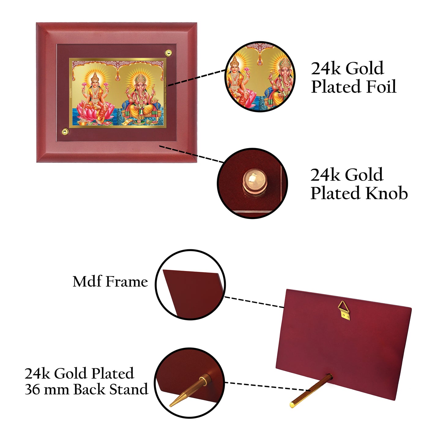 Diviniti 24K Gold Plated Foil Laxmi Ganesha Photo Frame for Home Decor, Wall Hanging, Office Table, Gift MDF Size 1 (16x13 CM)