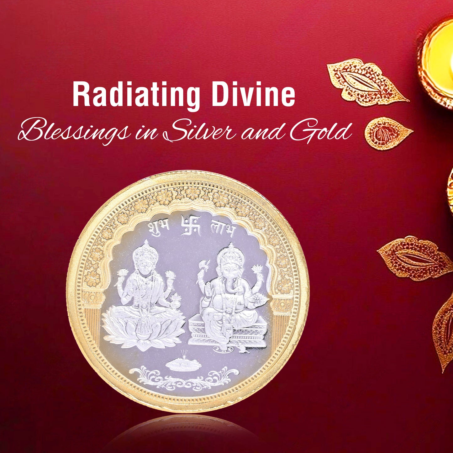 DIVINITI Pure Silver Coin with 24K Gold Plated Laxmi Ganesh and Swastik A Symbol of Wealth and Blessings for Home & Office Décor, Puja Room Diwali Gift (10g)