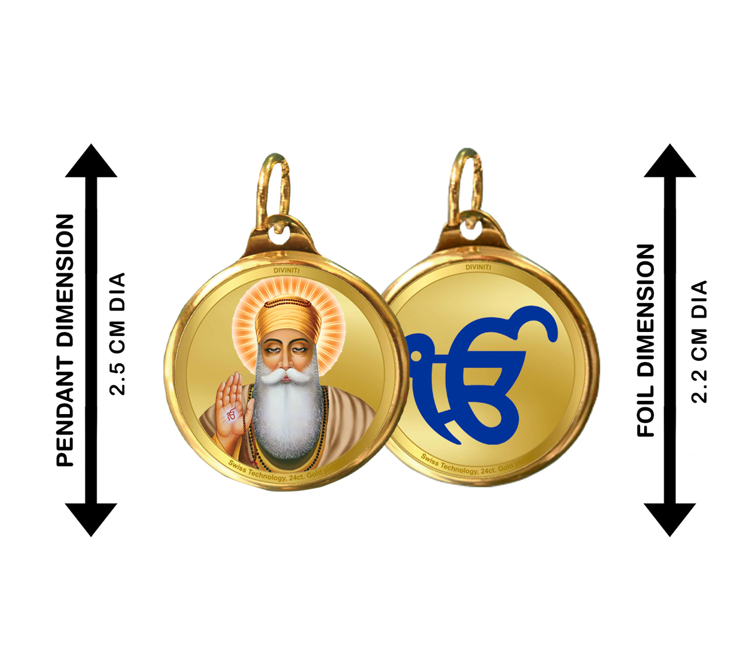 Diviniti 24K Double sided Gold Plated Pendant Gurunanak & Ek Omkar|22 MM Flip Coin (1 PCS)