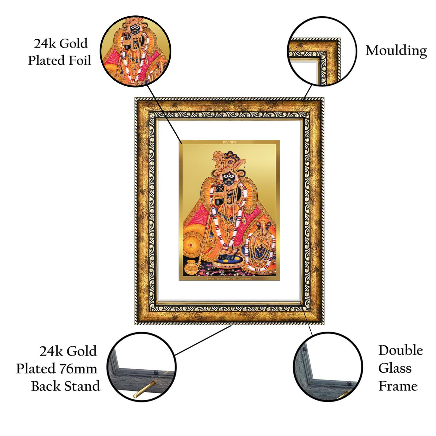 DIVINITI 24K Gold Plated Bankey Bihari Wall Photo Frame for Home Decor, Wall Hanging, Table Top, Puja Room & Gift DG113S3 (27.6X35.4 CM)