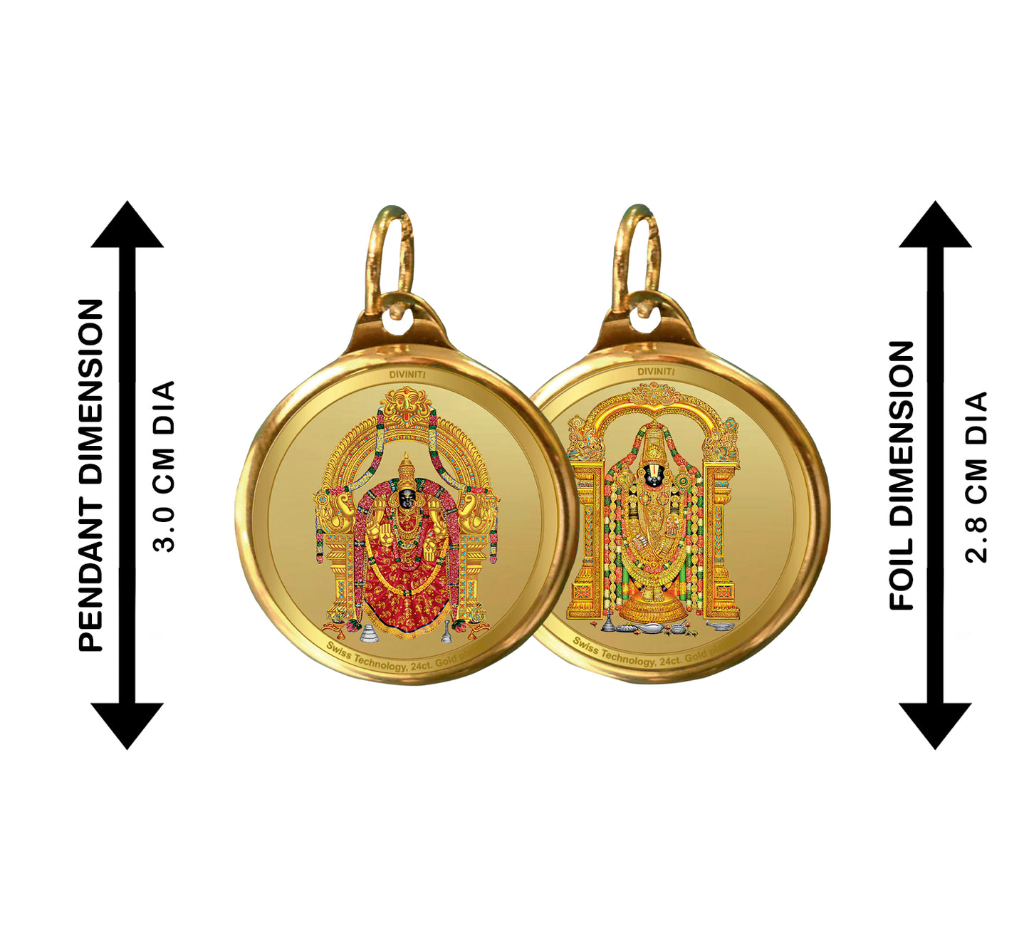 Diviniti 24K Gold Plated Padmawati & Balaji 28MM Double Sided Pendant For Men, Women & Kids