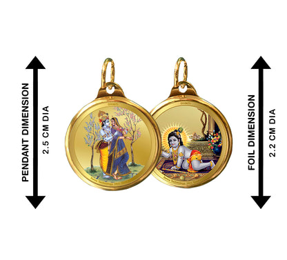 Diviniti 24K Double sided Gold Plated Pendant  RADHA KRISHNA & LADDU GOPAL|28 MM Flip Coin