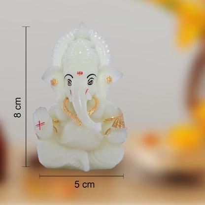 Diviniti Glowing Ganesha Idol for Car Dashboard Office Desk Puja Room Ganpati Idol for Home Décor Birthday Festivals Lord Ganesh Statue Figurine Gifting (8x5 CM)