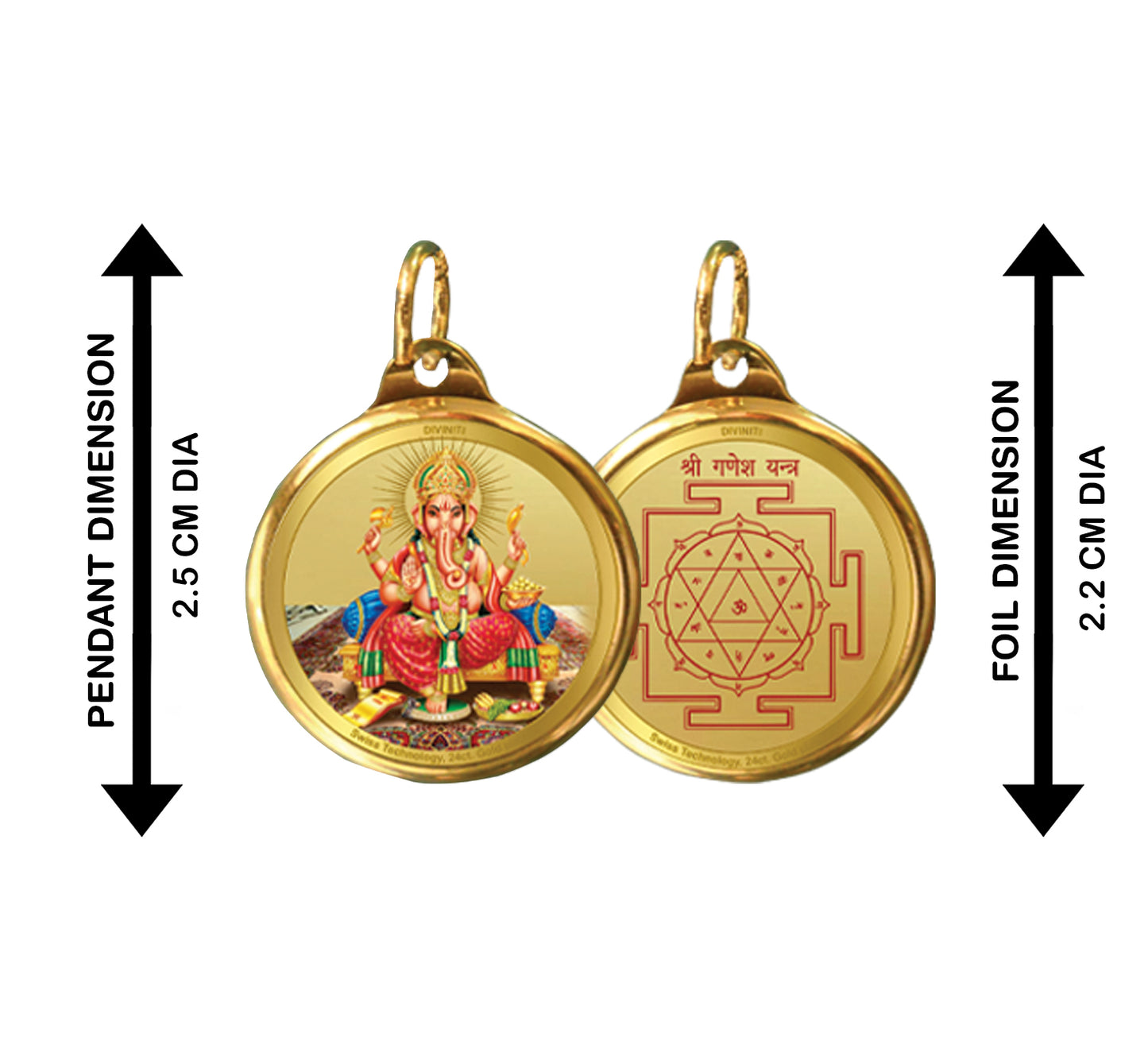 Diviniti 24K Double sided Gold Plated Pendant Ganesha & Yantra|22 MM Flip Coin