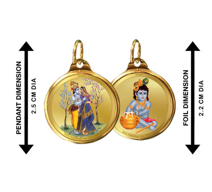 Diviniti 24K Gold Plated Radha Krishna & Bal Gopal 22MM Double Sided Pendant For Men, Women & Kids