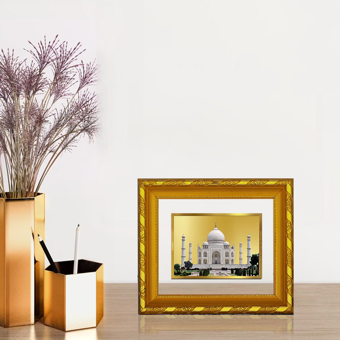 DIVINITI 24K Gold Plated Foil Taj Mahal Photo Frame for Home Wall Decor, TableTop, Luxury Gift DG 103 Size 1 (15.3x14.9 CM)