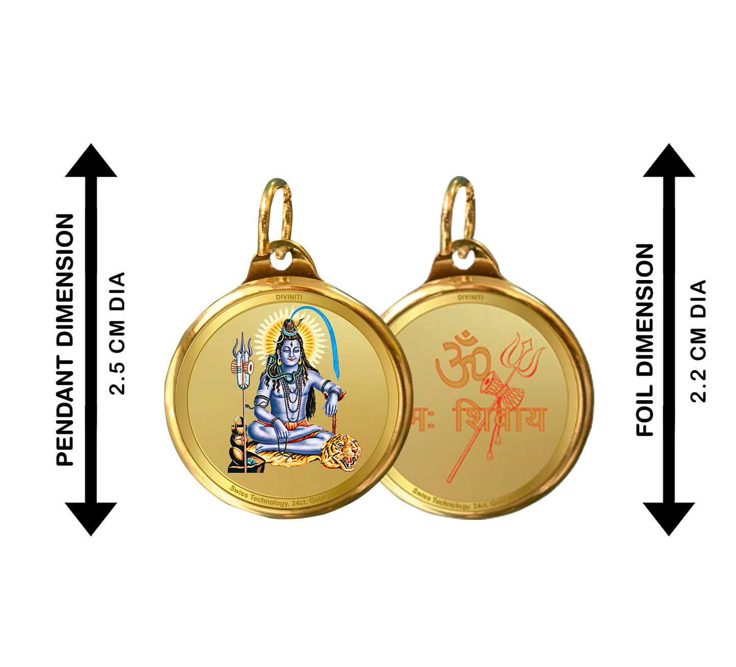 Diviniti 24K Gold Plated Lord Shiva & Om 22MM Double Sided Pendant For Men, Women & Kids